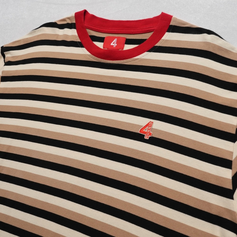 4Hunnid Ringer T Shirt Mens XL Tan Black Stripe Streetwear Graphic Logo - Picture 6 of 15